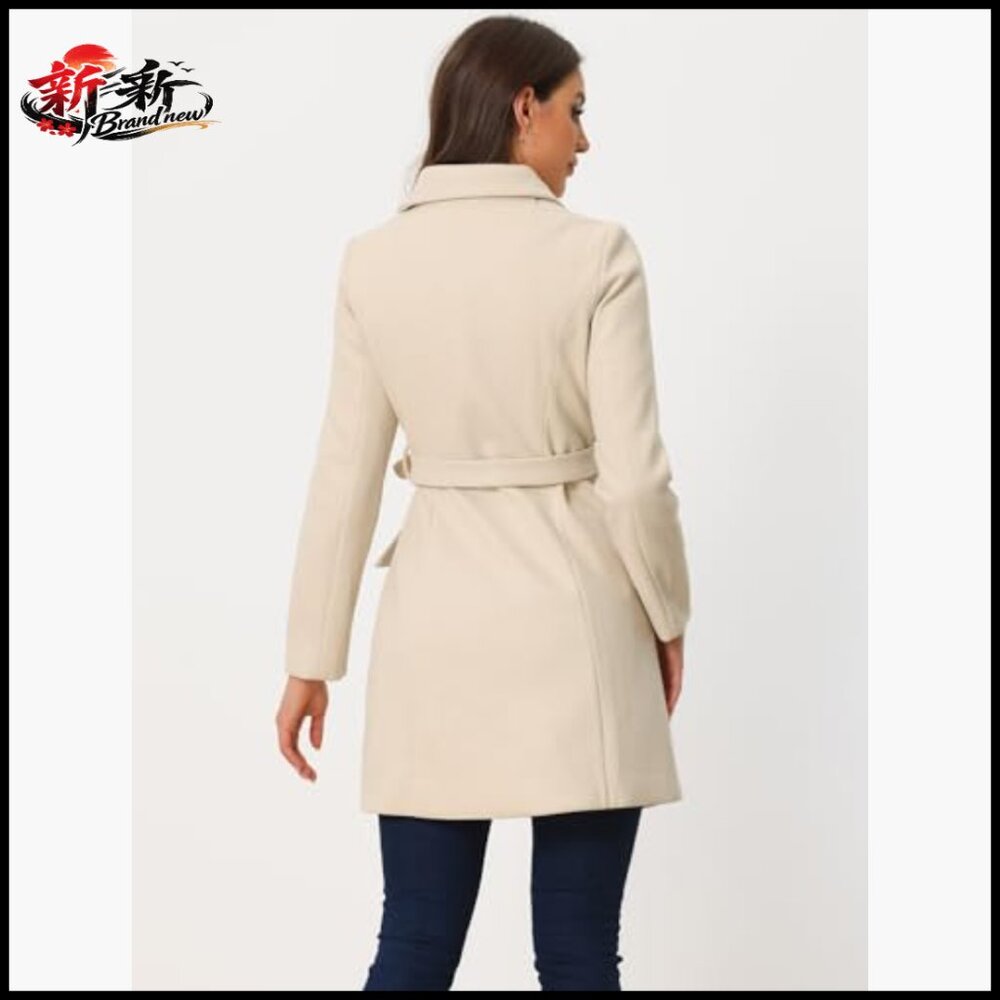 Polyester Winter Trench Coat Double Breasted Belt… - image 4